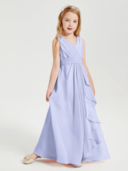 Boho Long Chiffon Bridesmaid Dresses Cascading Skirt Lavender