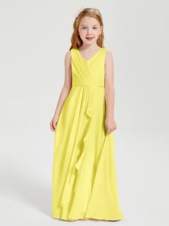 Boho Long Chiffon Bridesmaid Dresses Cascading Skirt Lemon