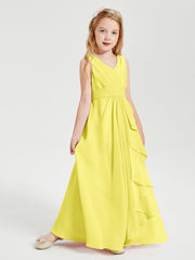Boho Long Chiffon Bridesmaid Dresses Cascading Skirt Lemon