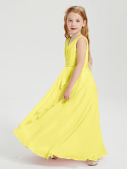 Boho Long Chiffon Bridesmaid Dresses Cascading Skirt Lemon
