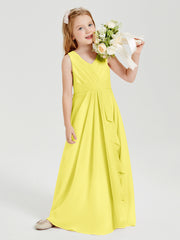 Boho Long Chiffon Bridesmaid Dresses Cascading Skirt Lemon