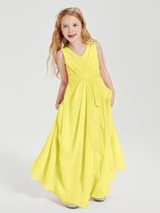 Boho Long Chiffon Bridesmaid Dresses Cascading Skirt Lemon