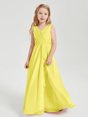 Boho Long Chiffon Bridesmaid Dresses Cascading Skirt Lemon