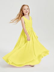 Boho Long Chiffon Bridesmaid Dresses Cascading Skirt Lemon