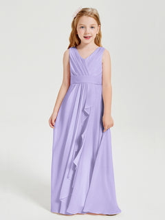 Boho Long Chiffon Bridesmaid Dresses Cascading Skirt Lilac