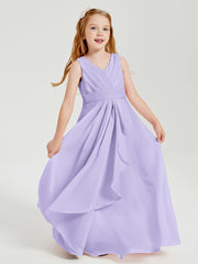 Boho Long Chiffon Bridesmaid Dresses Cascading Skirt Lilac