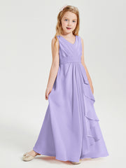 Boho Long Chiffon Bridesmaid Dresses Cascading Skirt Lilac