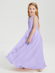 Boho Long Chiffon Bridesmaid Dresses Cascading Skirt Lilac