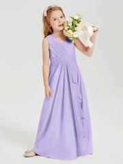 Boho Long Chiffon Bridesmaid Dresses Cascading Skirt Lilac
