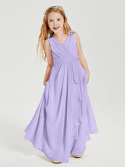 Boho Long Chiffon Bridesmaid Dresses Cascading Skirt Lilac
