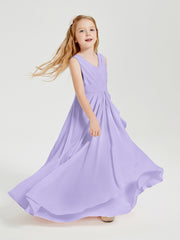 Boho Long Chiffon Bridesmaid Dresses Cascading Skirt Lilac