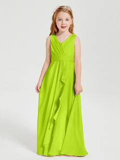 Boho Long Chiffon Bridesmaid Dresses Cascading Skirt Lime Green