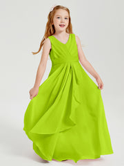 Boho Long Chiffon Bridesmaid Dresses Cascading Skirt Lime Green