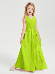 Boho Long Chiffon Bridesmaid Dresses Cascading Skirt Lime Green