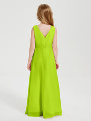 Boho Long Chiffon Bridesmaid Dresses Cascading Skirt Lime Green