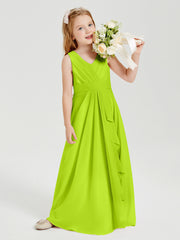 Boho Long Chiffon Bridesmaid Dresses Cascading Skirt Lime Green