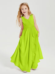 Boho Long Chiffon Bridesmaid Dresses Cascading Skirt Lime Green