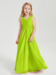 Boho Long Chiffon Bridesmaid Dresses Cascading Skirt Lime Green