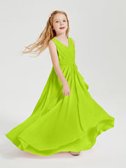 Boho Long Chiffon Bridesmaid Dresses Cascading Skirt Lime Green
