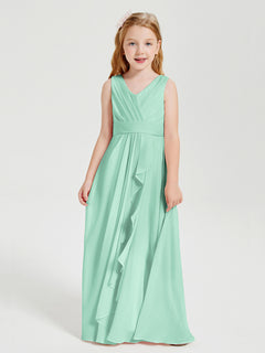 Boho Long Chiffon Bridesmaid Dresses Cascading Skirt Mint Green