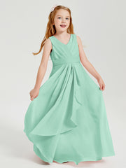 Boho Long Chiffon Bridesmaid Dresses Cascading Skirt Mint Green