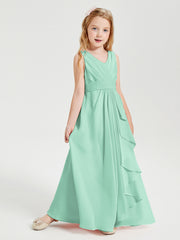 Boho Long Chiffon Bridesmaid Dresses Cascading Skirt Mint Green