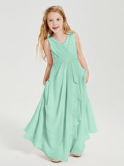 Boho Long Chiffon Bridesmaid Dresses Cascading Skirt Mint Green