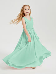 Boho Long Chiffon Bridesmaid Dresses Cascading Skirt Mint Green
