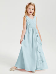 Boho Long Chiffon Bridesmaid Dresses Cascading Skirt Mist