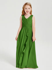 Boho Long Chiffon Bridesmaid Dresses Cascading Skirt Moss