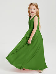 Boho Long Chiffon Bridesmaid Dresses Cascading Skirt Moss