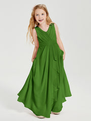 Boho Long Chiffon Bridesmaid Dresses Cascading Skirt Moss