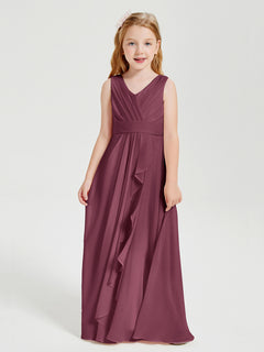 Boho Long Chiffon Bridesmaid Dresses Cascading Skirt Mulberry