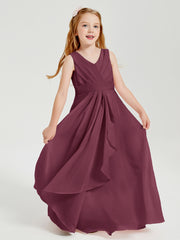 Boho Long Chiffon Bridesmaid Dresses Cascading Skirt Mulberry