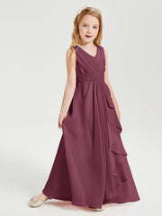 Boho Long Chiffon Bridesmaid Dresses Cascading Skirt Mulberry