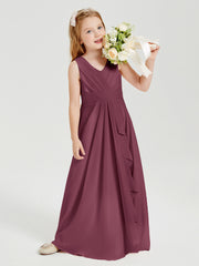 Boho Long Chiffon Bridesmaid Dresses Cascading Skirt Mulberry