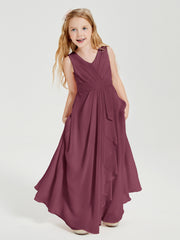 Boho Long Chiffon Bridesmaid Dresses Cascading Skirt Mulberry