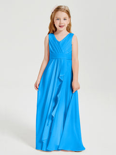 Boho Long Chiffon Bridesmaid Dresses Cascading Skirt Ocean Blue