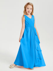 Boho Long Chiffon Bridesmaid Dresses Cascading Skirt Ocean Blue