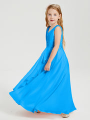 Boho Long Chiffon Bridesmaid Dresses Cascading Skirt Ocean Blue