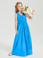 Boho Long Chiffon Bridesmaid Dresses Cascading Skirt Ocean Blue