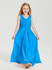 Boho Long Chiffon Bridesmaid Dresses Cascading Skirt Ocean Blue