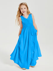 Boho Long Chiffon Bridesmaid Dresses Cascading Skirt Ocean Blue