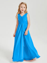 Boho Long Chiffon Bridesmaid Dresses Cascading Skirt Ocean Blue