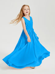 Boho Long Chiffon Bridesmaid Dresses Cascading Skirt Ocean Blue