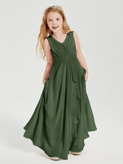 Boho Long Chiffon Bridesmaid Dresses Cascading Skirt Olive Green