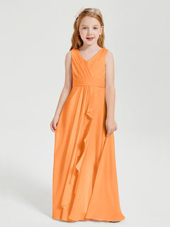 Boho Long Chiffon Bridesmaid Dresses Cascading Skirt Orange