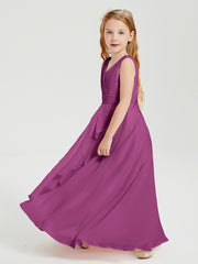 Boho Long Chiffon Bridesmaid Dresses Cascading Skirt Orchid