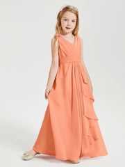 Boho Long Chiffon Bridesmaid Dresses Cascading Skirt Papaya