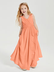 Boho Long Chiffon Bridesmaid Dresses Cascading Skirt Papaya